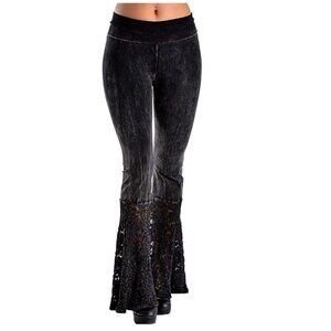 T Party Mineral Wash Charcoal Lace Bell Bottoms Flare Stretch Cute Legging Pants